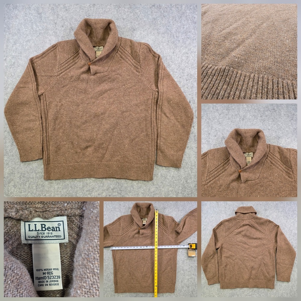 LL Bean Rangeley Sweater Mens‎ Medium Merino Wool Shawl Collar Pullover Knit